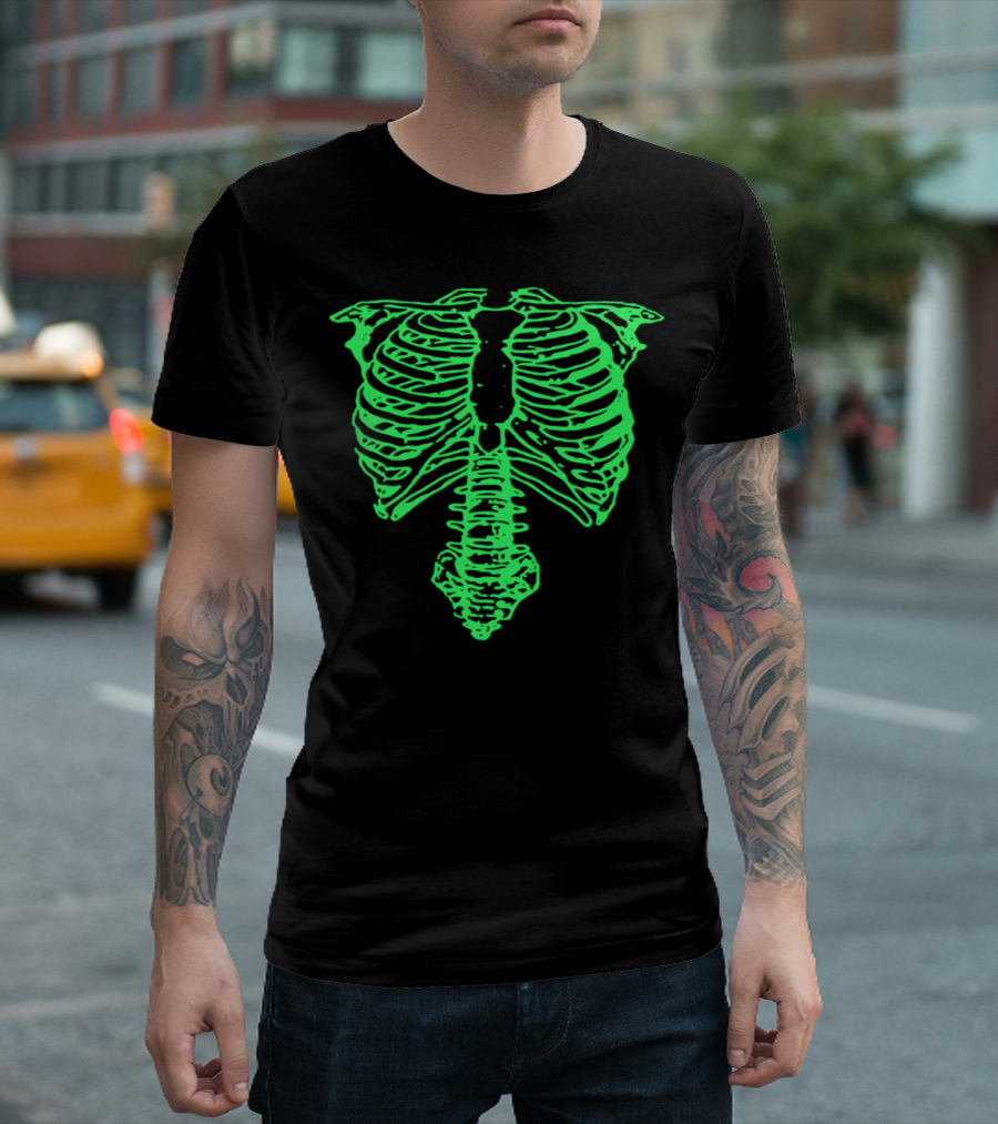 Glow In The Dark Skeleton Rib Cage And Spine T-Shirt