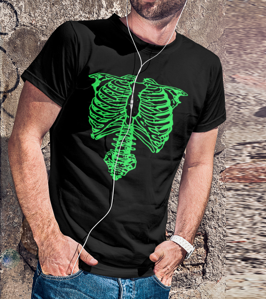 Glow In The Dark Skeleton Rib Cage And Spine T-Shirt