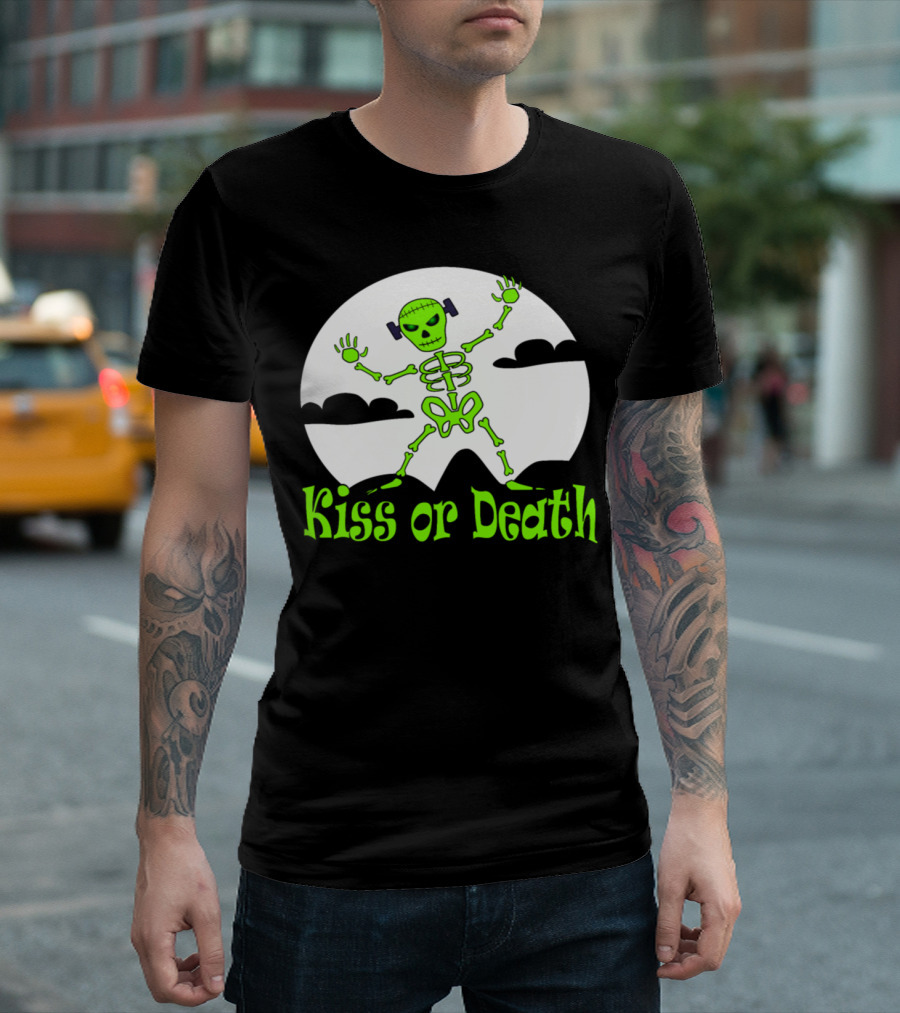 Kiss Or Death Frankenstein Skeleton Moon T-Shirt