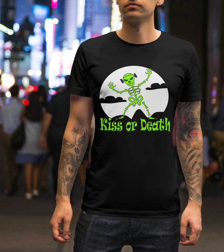 Kiss Or Death Frankenstein Skeleton Moon T-Shirt