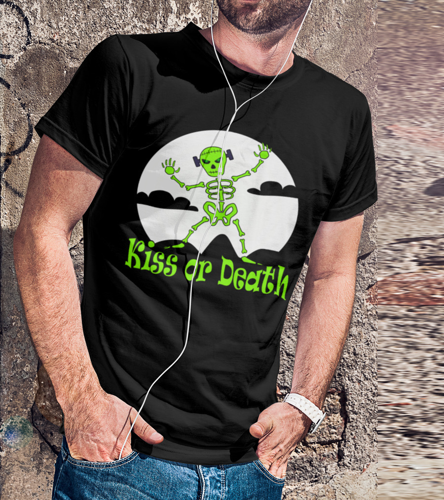 Kiss Or Death Frankenstein Skeleton Moon T-Shirt