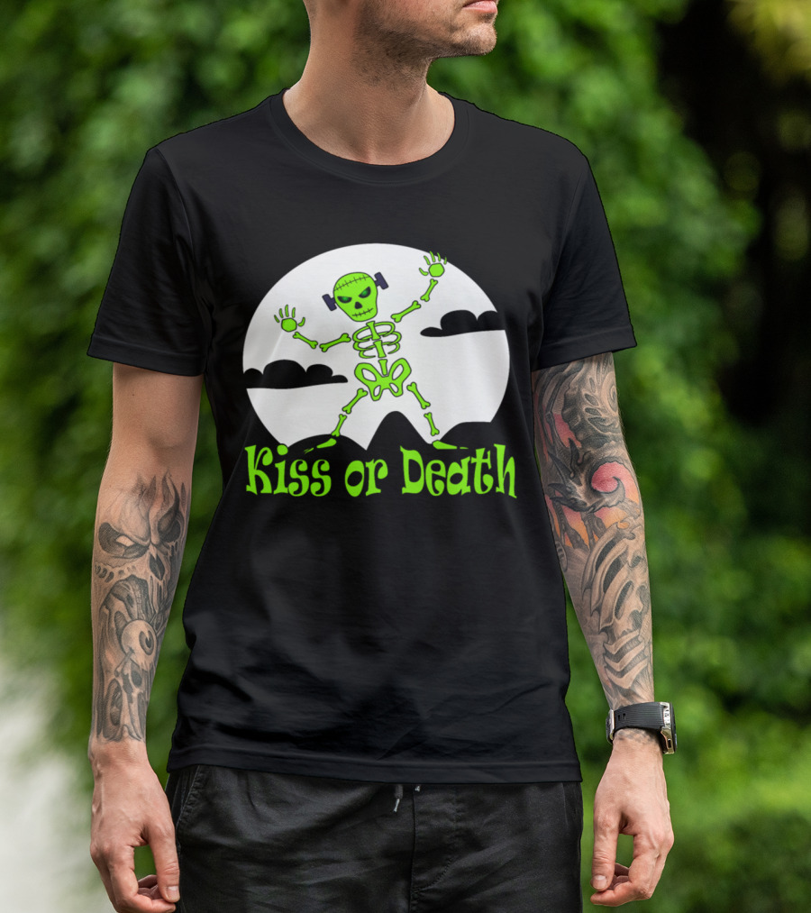 Kiss Or Death Frankenstein Skeleton Moon T-Shirt