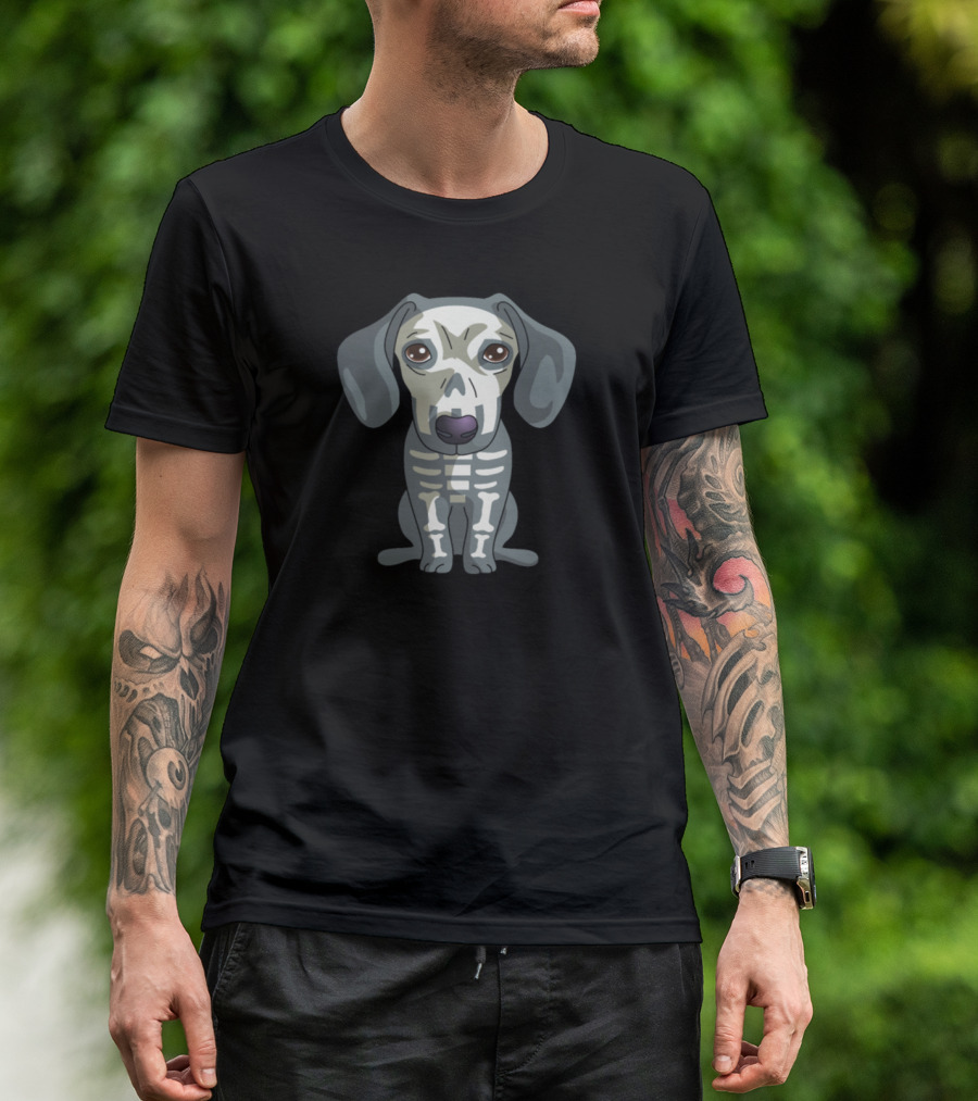 Cute Dachshund Skeleton Funny Skeleton Dog Halloween Spooky Novelty T-Shirt