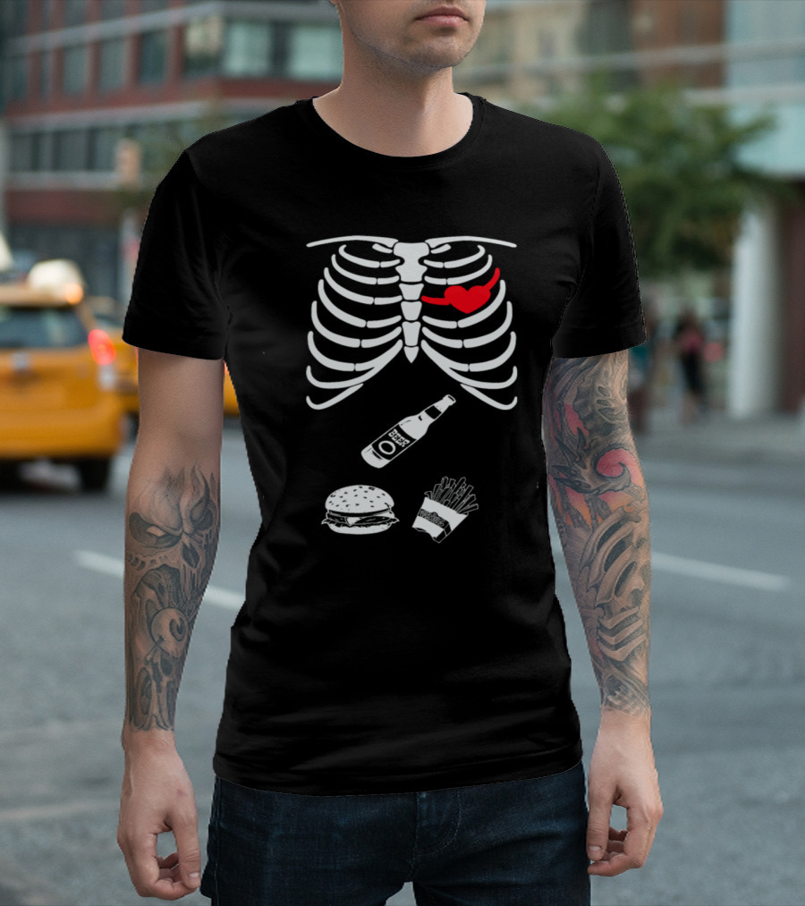 Skeleton Burger Beer Hall Ribs Heart Bottle Fries T-Shirt