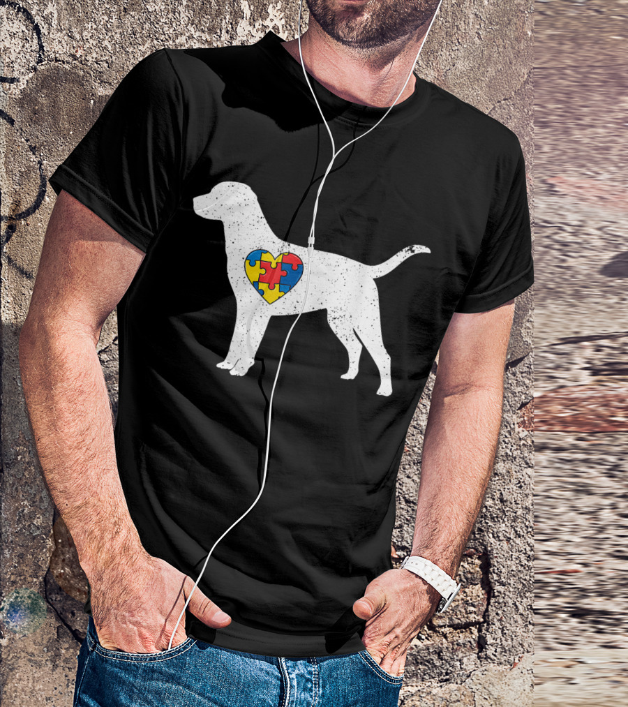 Dog Lovers Heart Puzzle Piece Autism Awareness T-Shirt