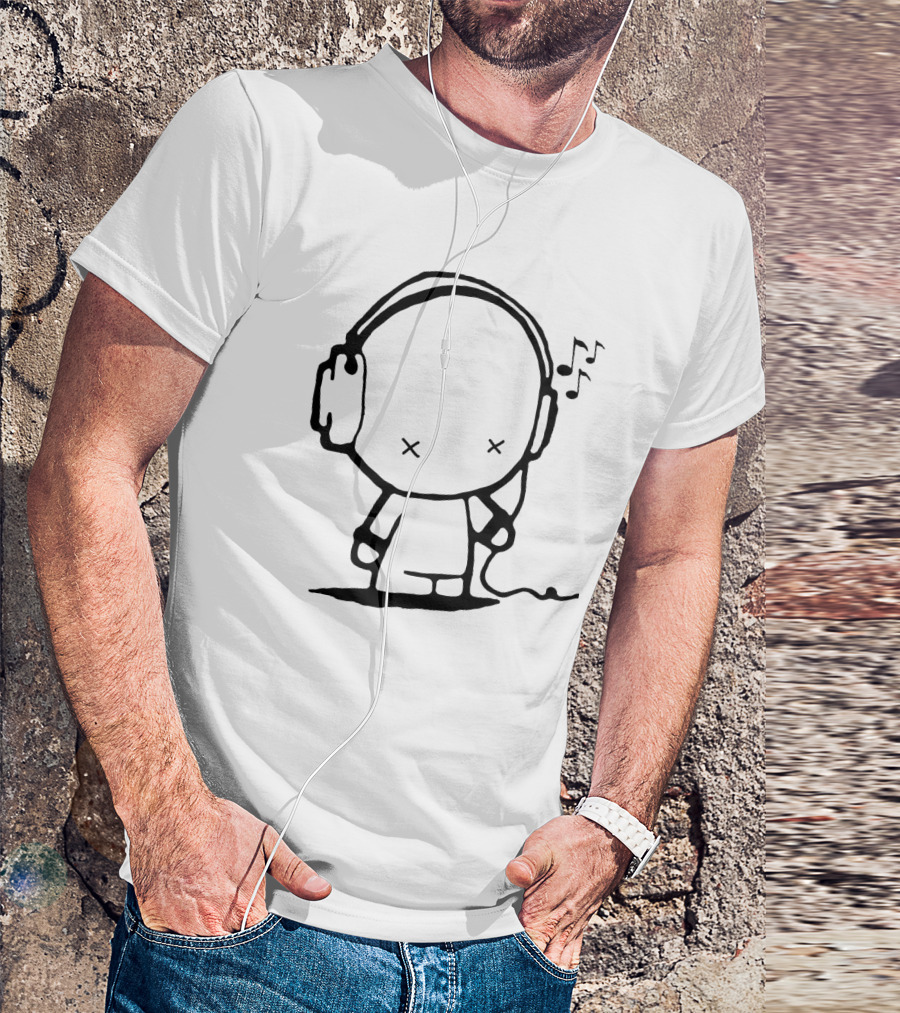 Music Man Headphones Cartoon With Musical Notes T-Shirt