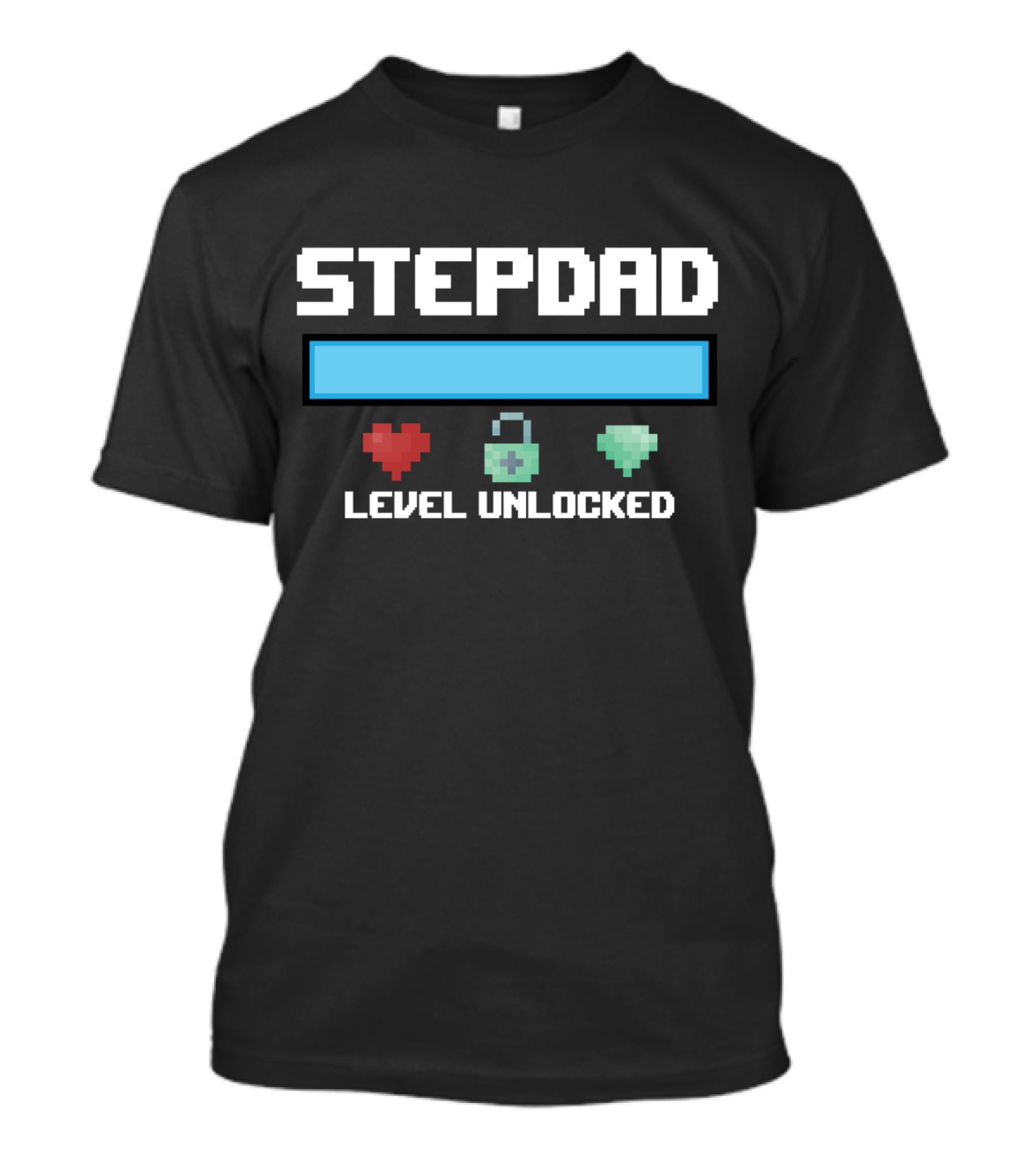 Stepdad Level Unlocked Gamer Hearts Bar Pixel Art New Stepfather Anniversary T-Shirt