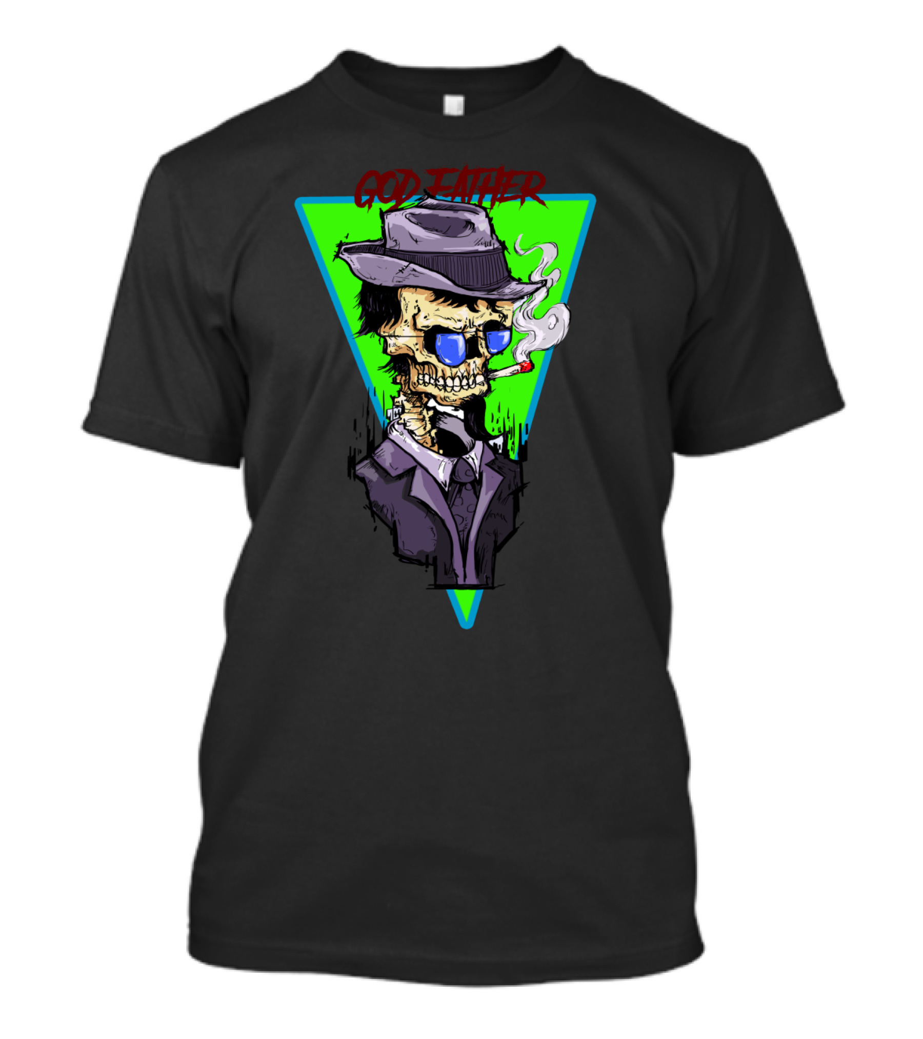 God Father Skull Smoking In Hat And Suit With Vintage T-Shirt