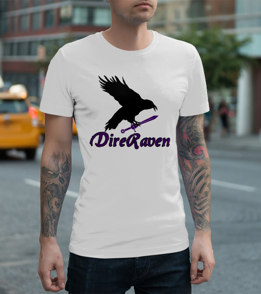 DireRaven Silhouette with Purple Sword T-Shirt
