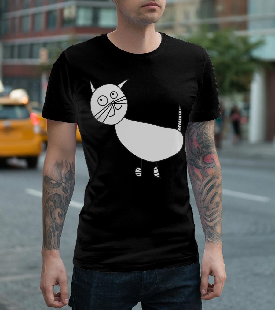 Sleep You Say? Quirky White Cat Attitude in Line T-Shirt