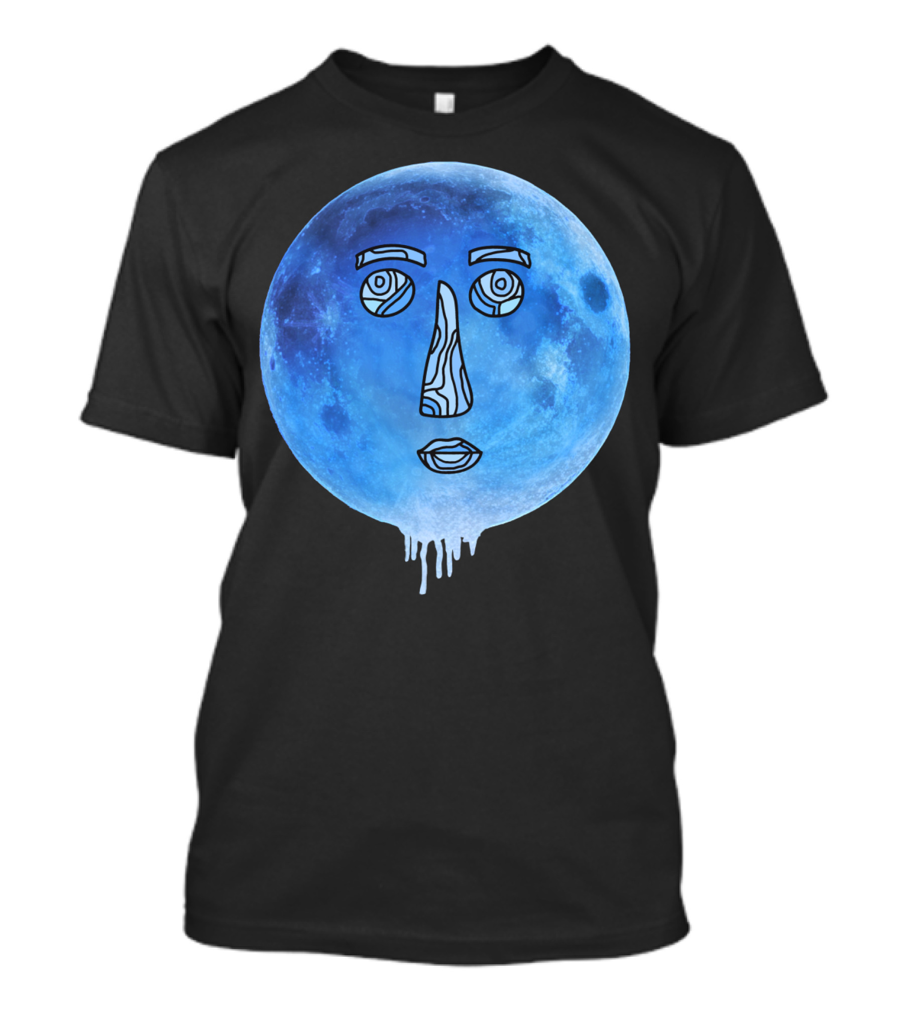 Blue Moon Face Line Art Dripping Effect T-Shirt