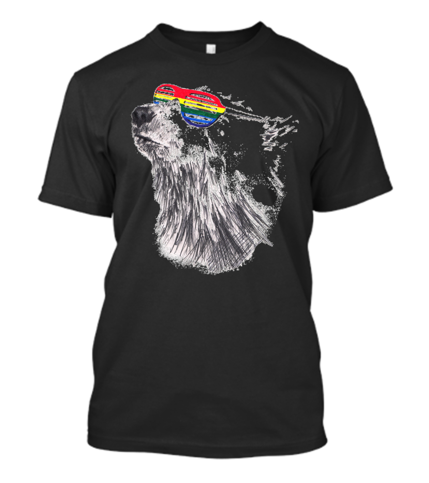 Stylish Rainbow Sunglasses Bear Sketch T-Shirt