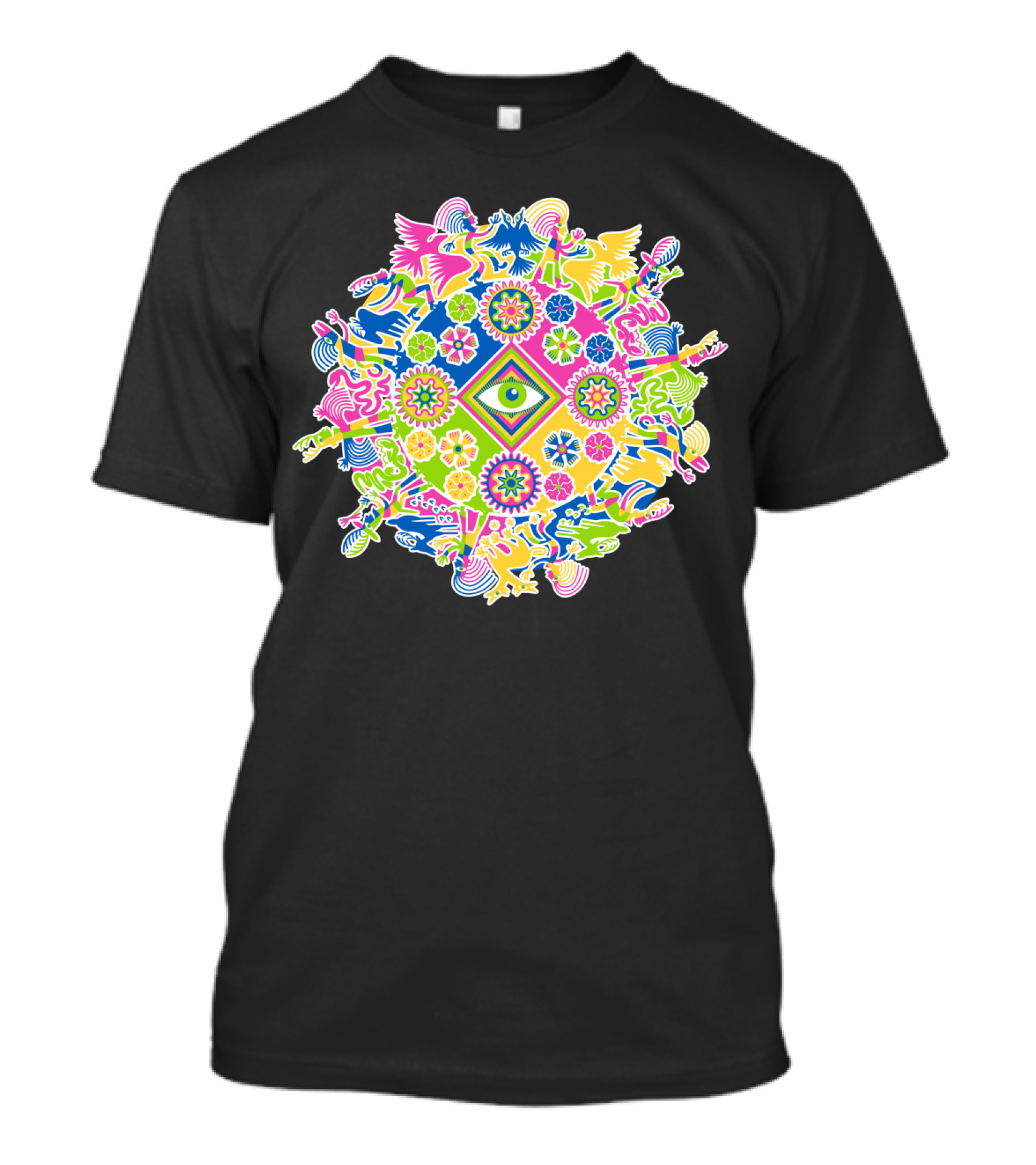 Psychedelic Vision Quest Mandala With All-Seeing Eye And Colorful Animal Spirits T-Shirt