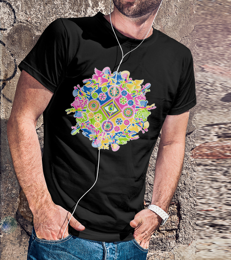 Psychedelic Vision Quest Mandala With All-Seeing Eye And Colorful Animal Spirits T-Shirt
