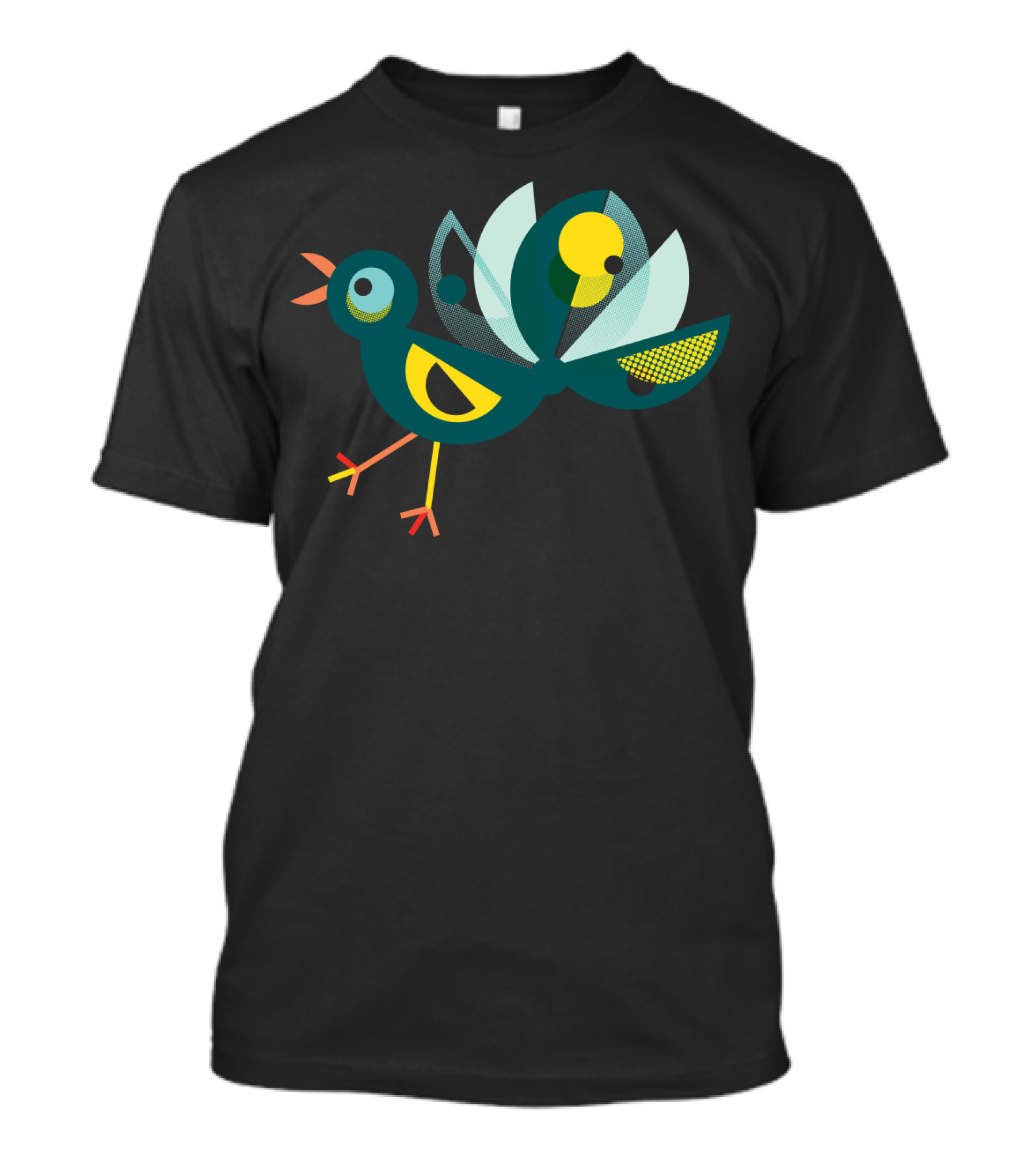 Stylized Geometric ModBird With Colorful Retro T-Shirt