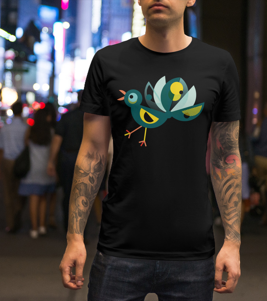 Stylized Geometric ModBird With Colorful Retro T-Shirt