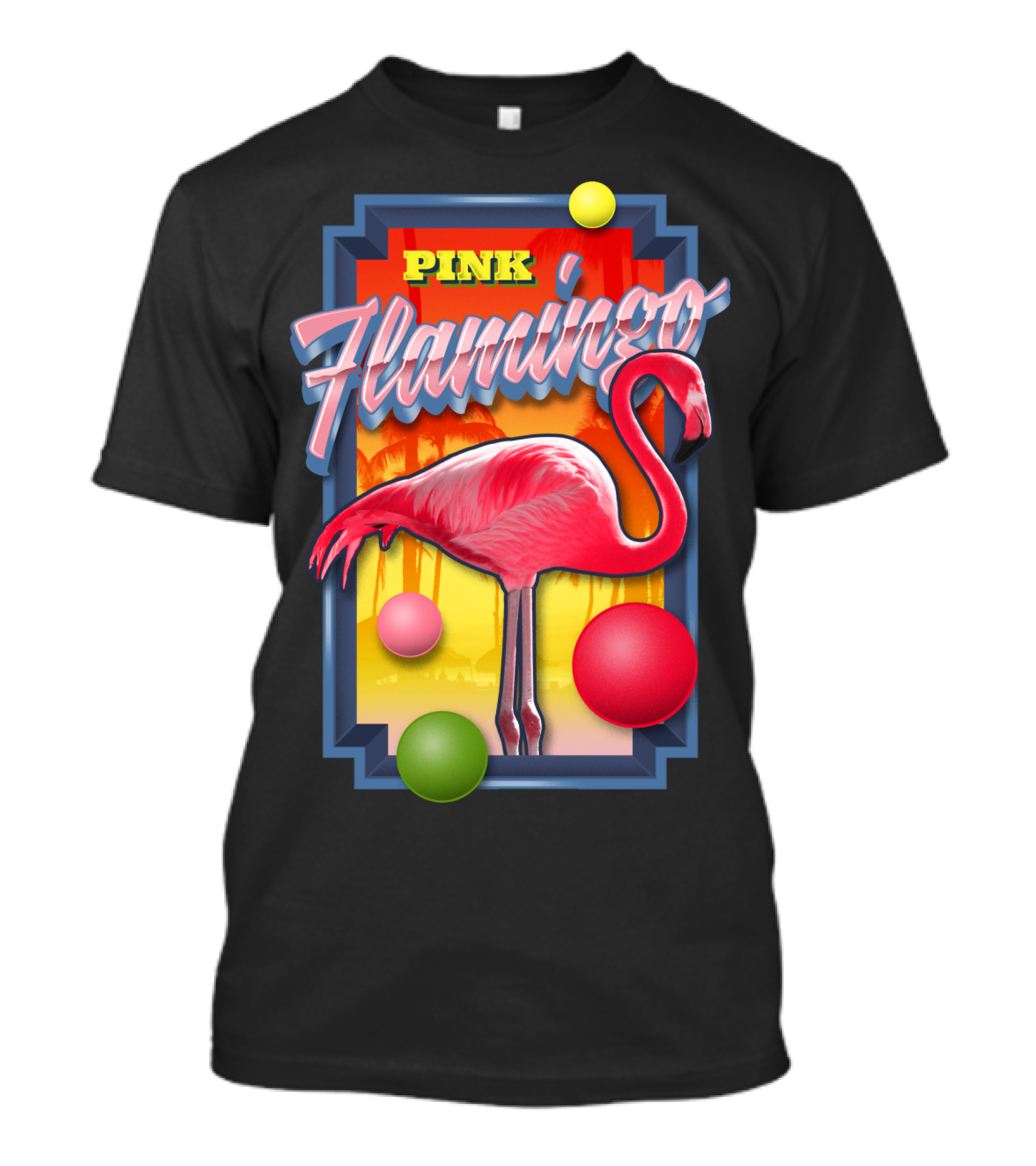 Pink Flamingo Retro Sunset Tropical Vibes T-Shirt