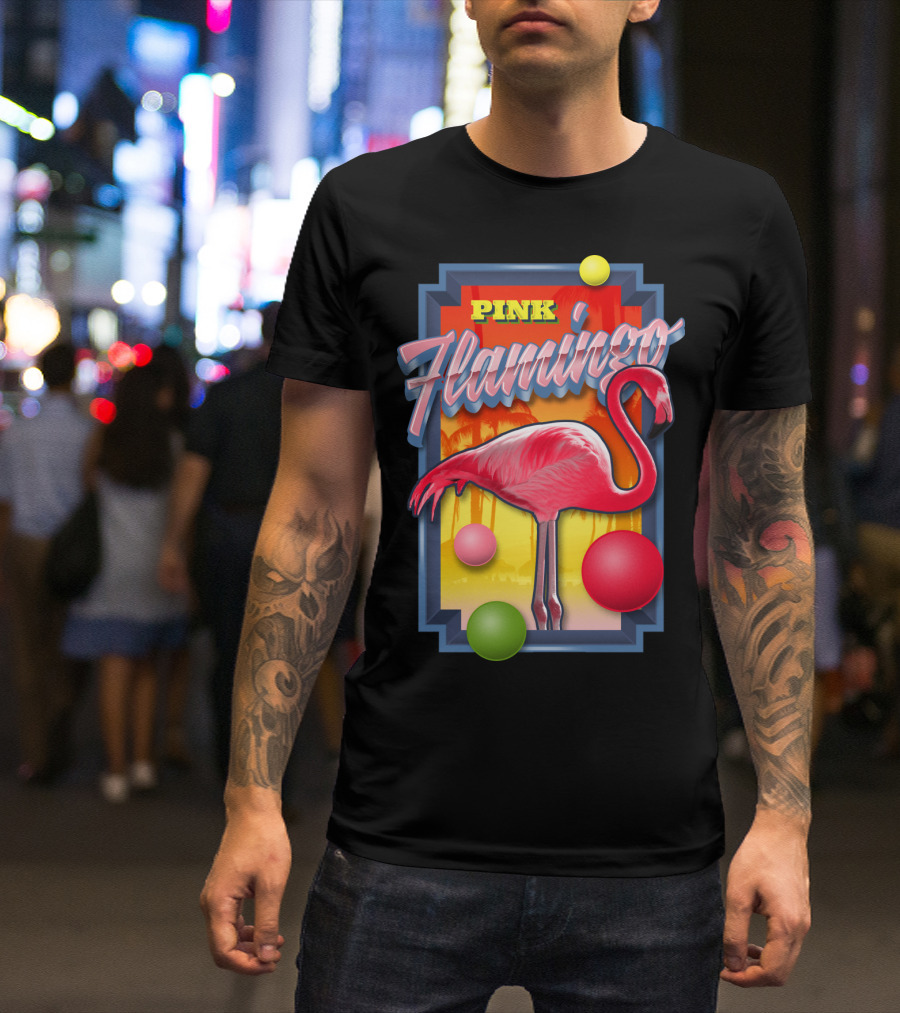 Pink Flamingo Retro Sunset Tropical Vibes T-Shirt