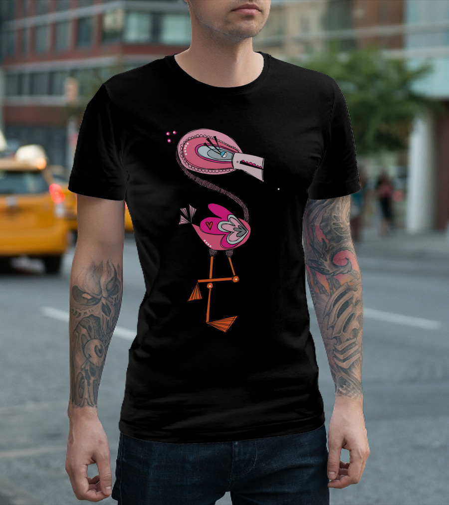 Flamingo Bonjour ArtMoms Colorful Whimsical Cartoon Bird T-Shirt