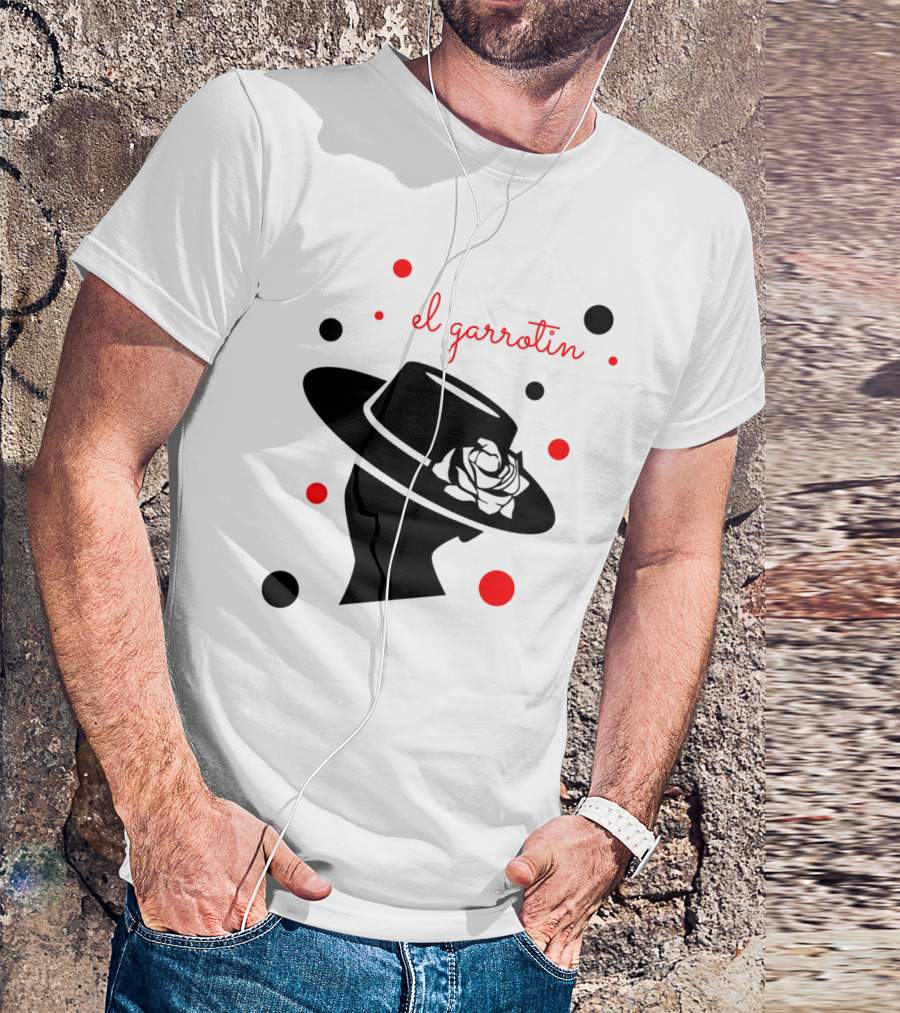 El Garrotín Black Silhouette With Red Accents And Hat Rose T-Shirt
