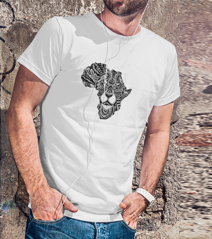 African Continent Patterned Lion Art Simba T-Shirt