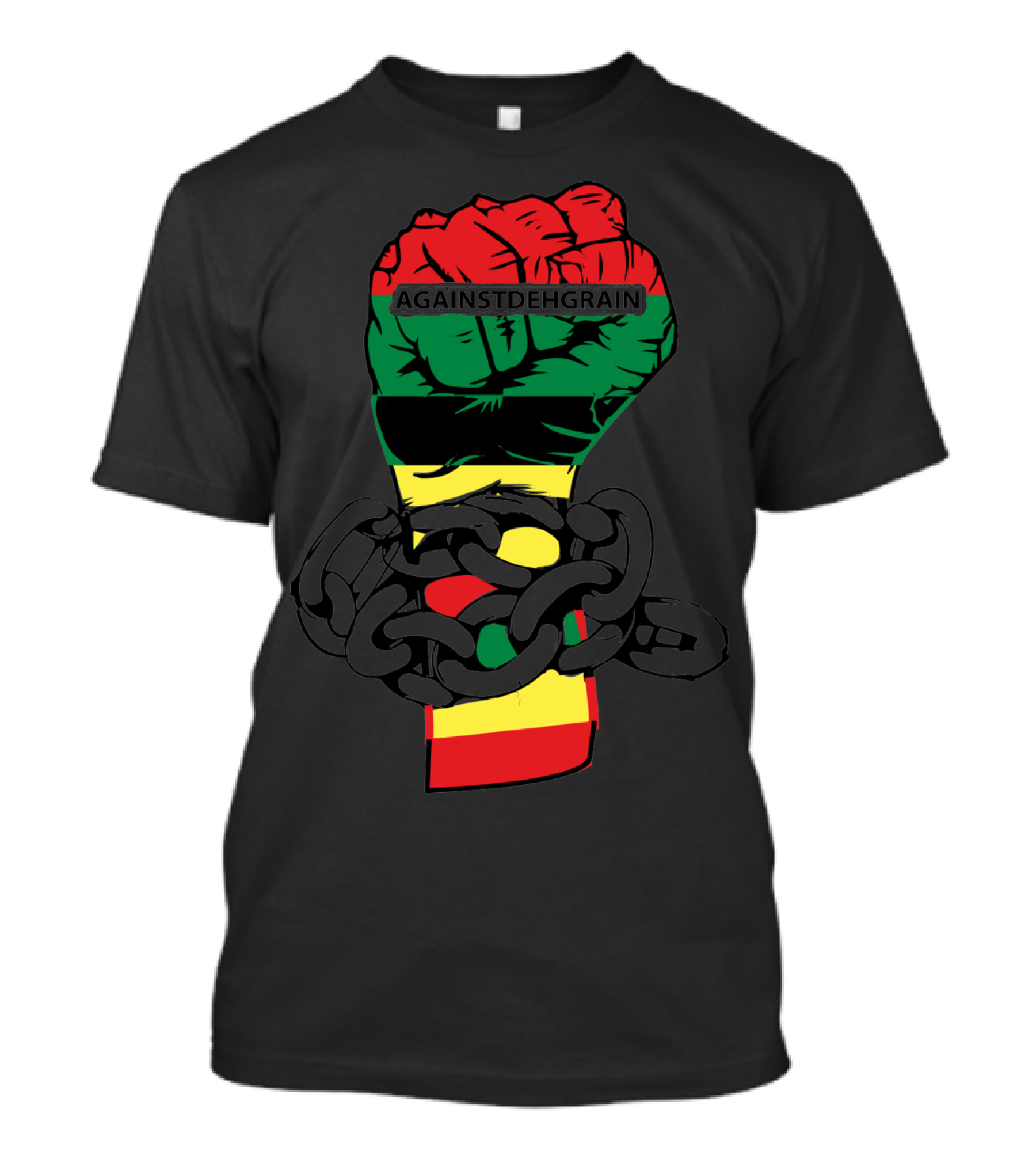 AGAINSTDEHGRAIN Fist Breaking Chains With Pan-African Colors T-Shirt