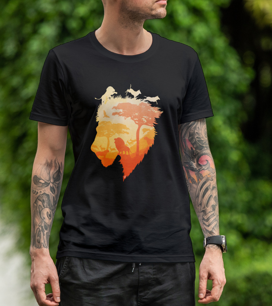 The Soul Of A Lion African Savanna Silhouette With Wildlife And Sunset Elements T-Shirt
