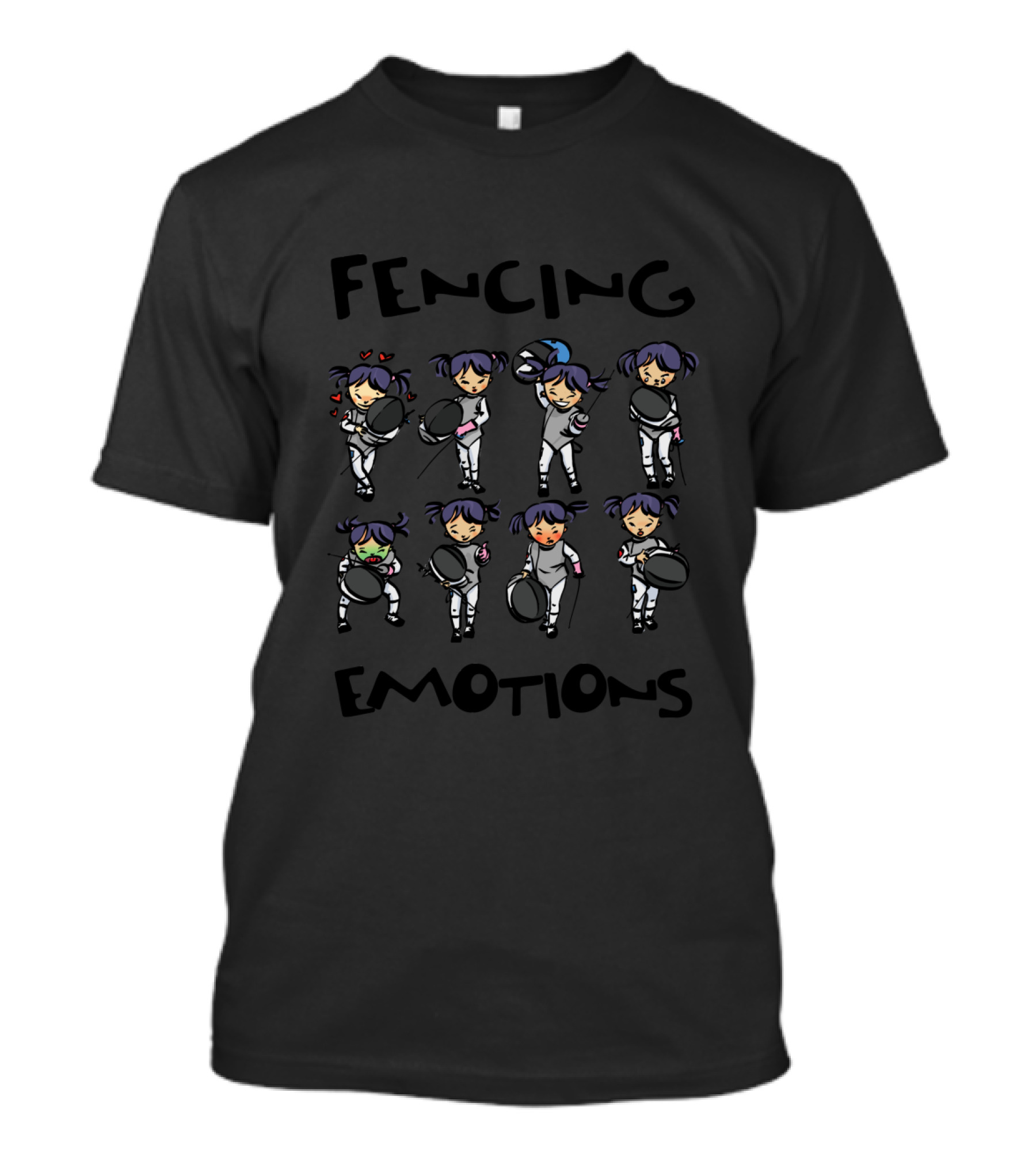Fencing Emotions Nine Illustrated Fencer Expressions T-Shirt