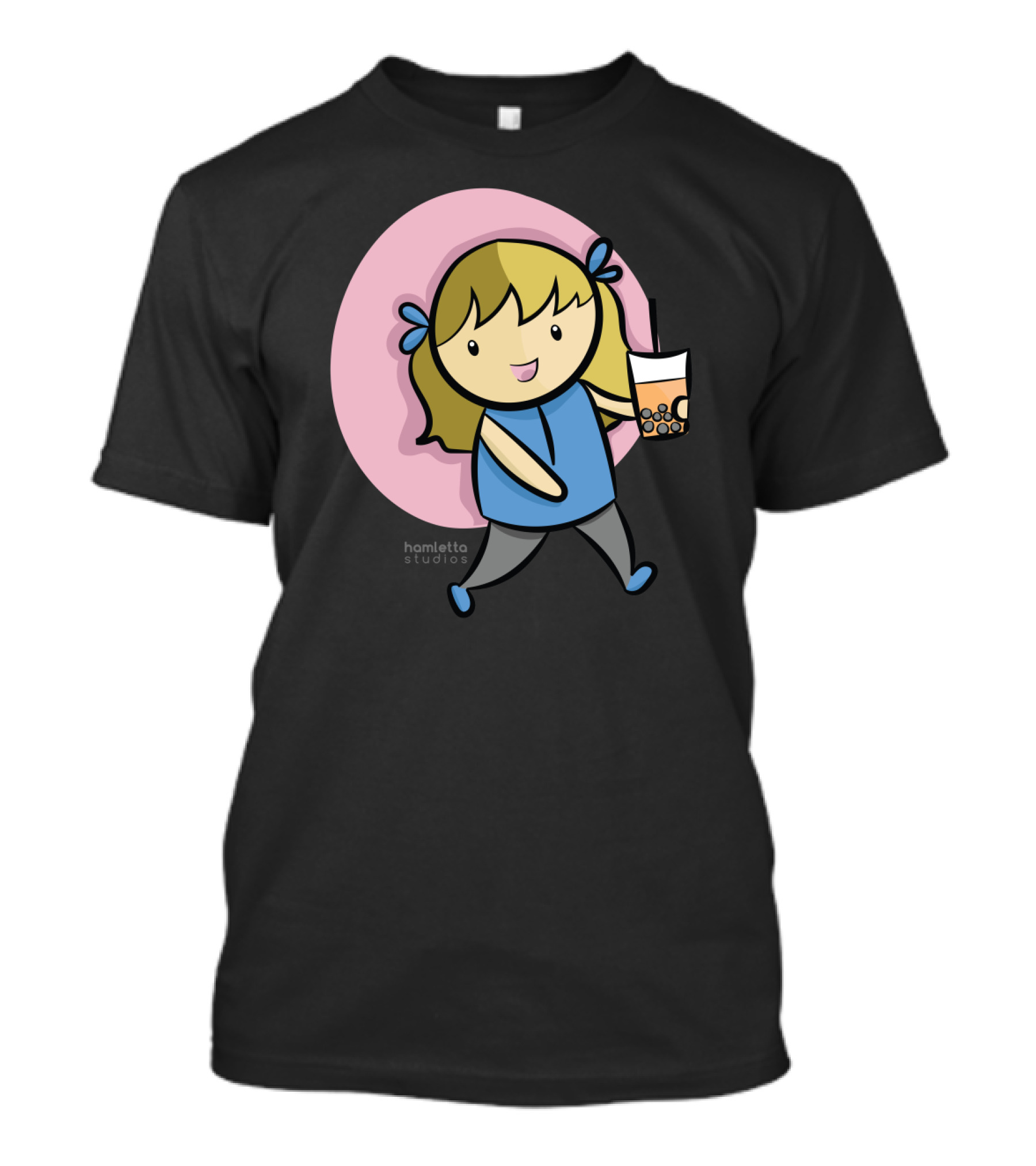 Hamletto Studios My Boba Life Cute Character Holding Bubble Tea T-Shirt