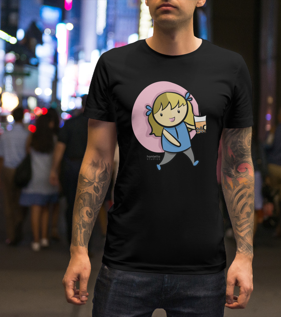 Hamletto Studios My Boba Life Cute Character Holding Bubble Tea T-Shirt