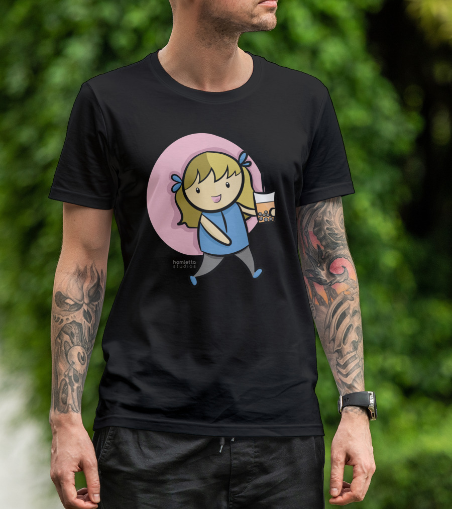 Hamletto Studios My Boba Life Cute Character Holding Bubble Tea T-Shirt