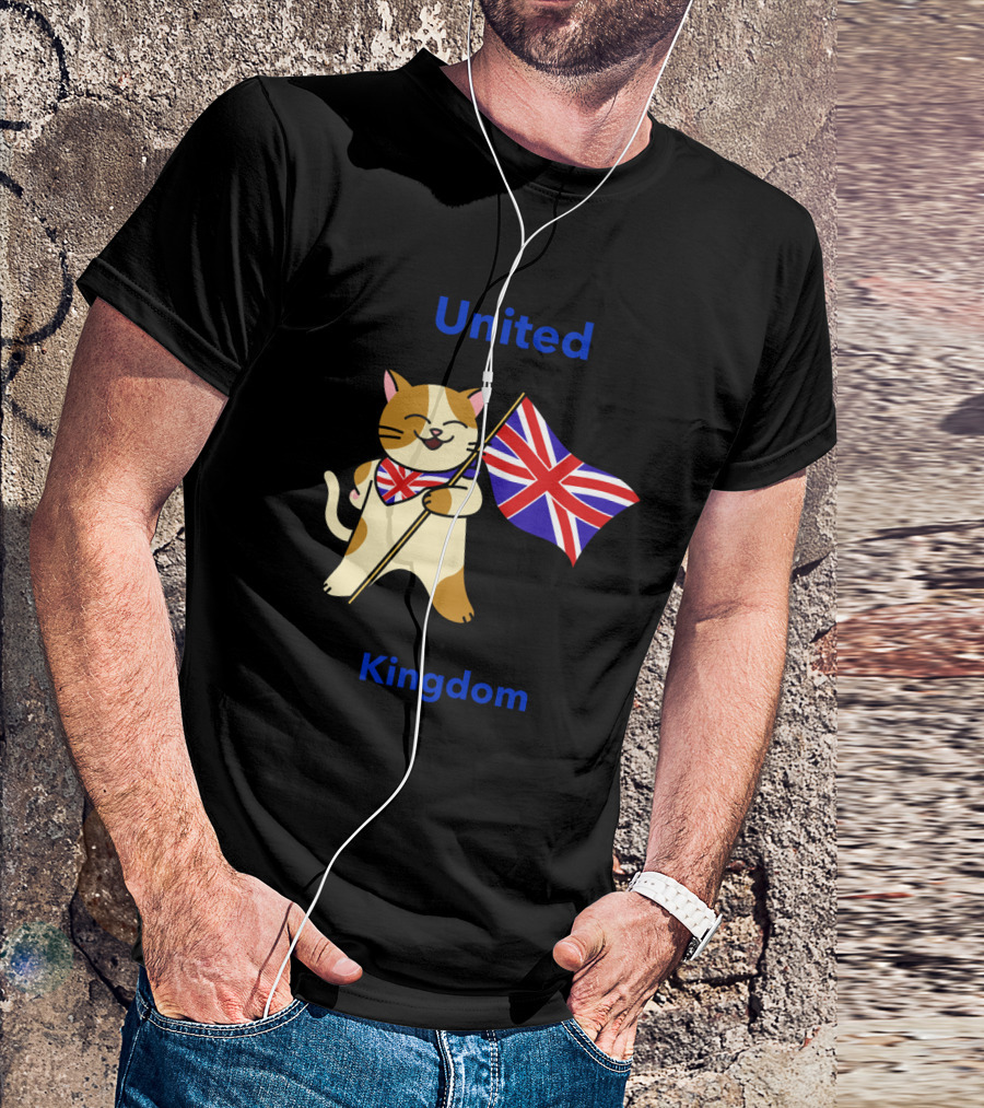 United Kingdom Cat Holding British Flag With Union Jack Scarf T-Shirt
