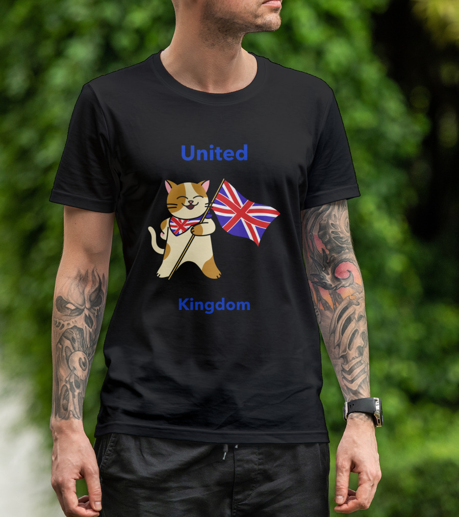 United Kingdom Cat Holding British Flag With Union Jack Scarf T-Shirt