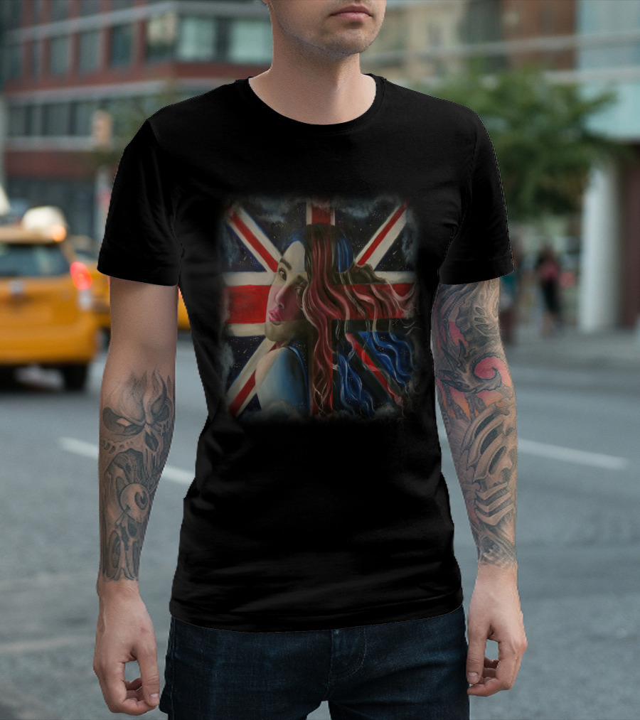 Union Jack Woman Portrait With Britsh Storm T-Shirt