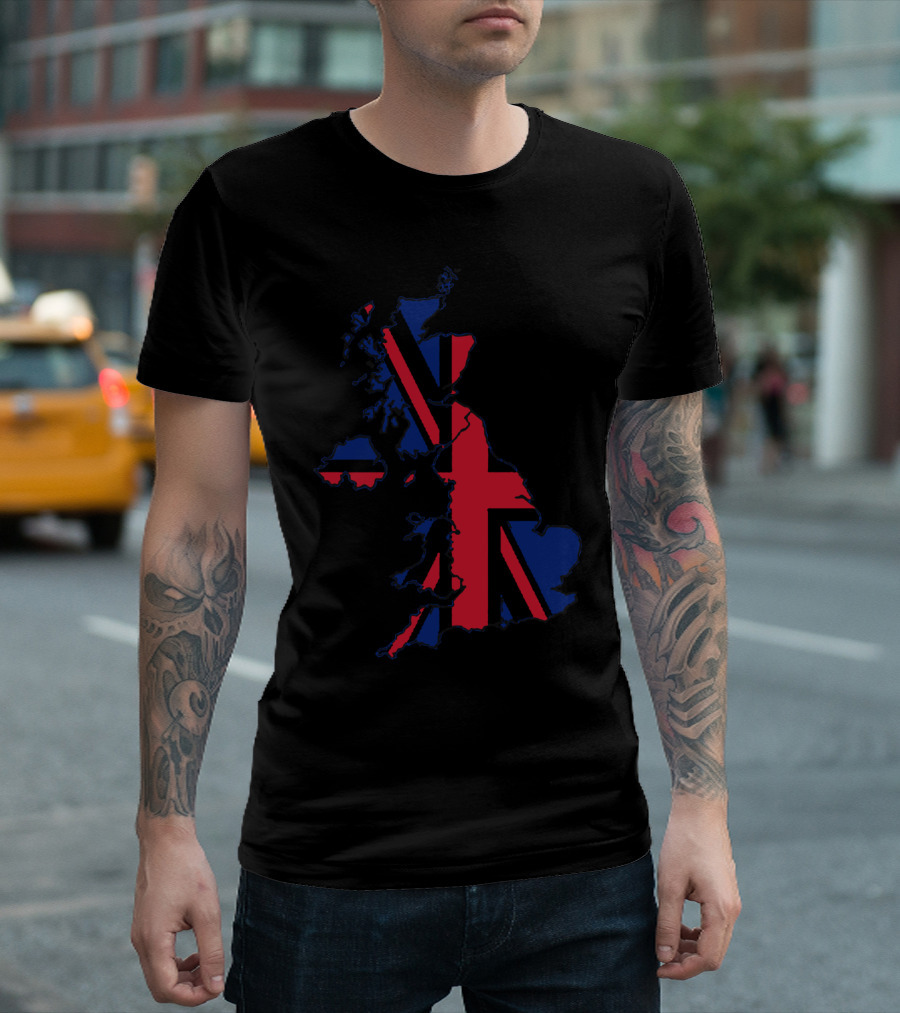 Map of United Kingdom with Union Jack Flag Overlay British Great Britain T-Shirt