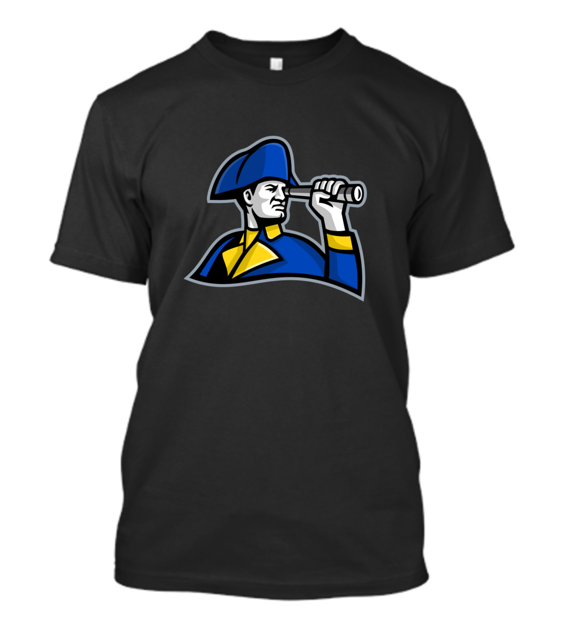 British Admiral With Telescope Iconic Nautical Character In Blue And Yellow Uniform T-Shirt