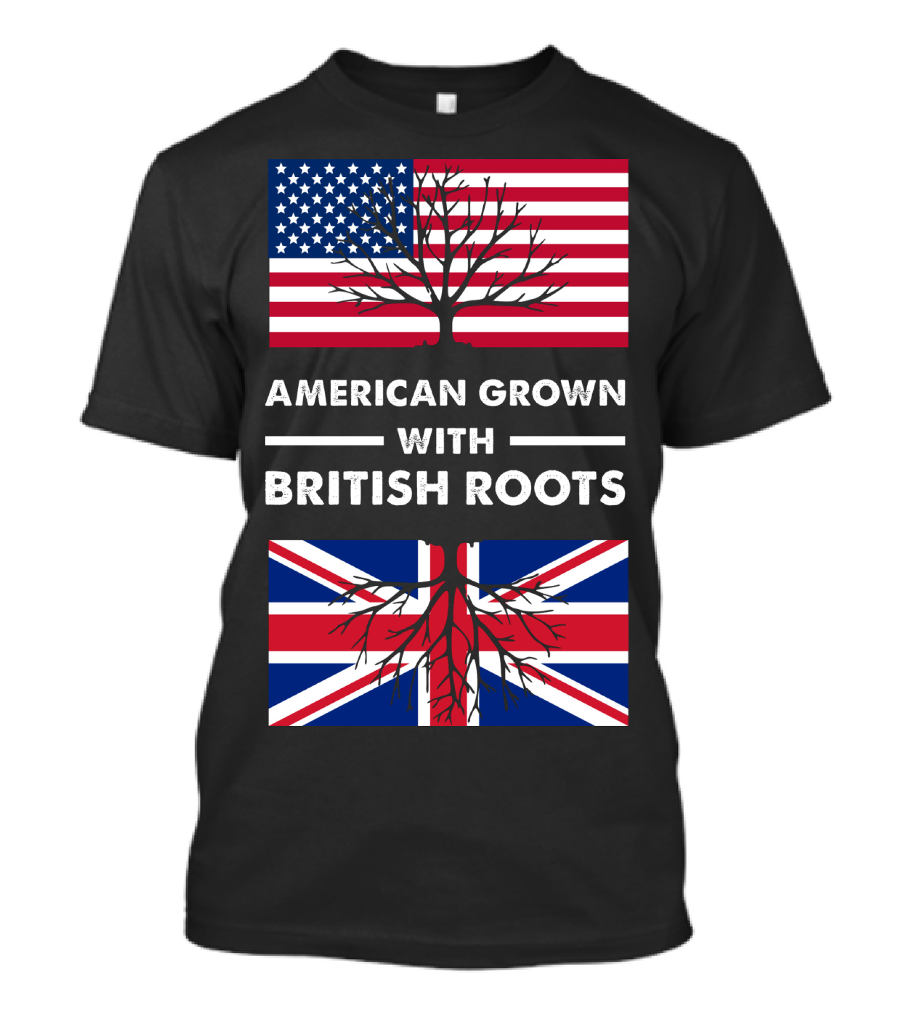American Grown With British Roots Flag And Tree T-Shirt