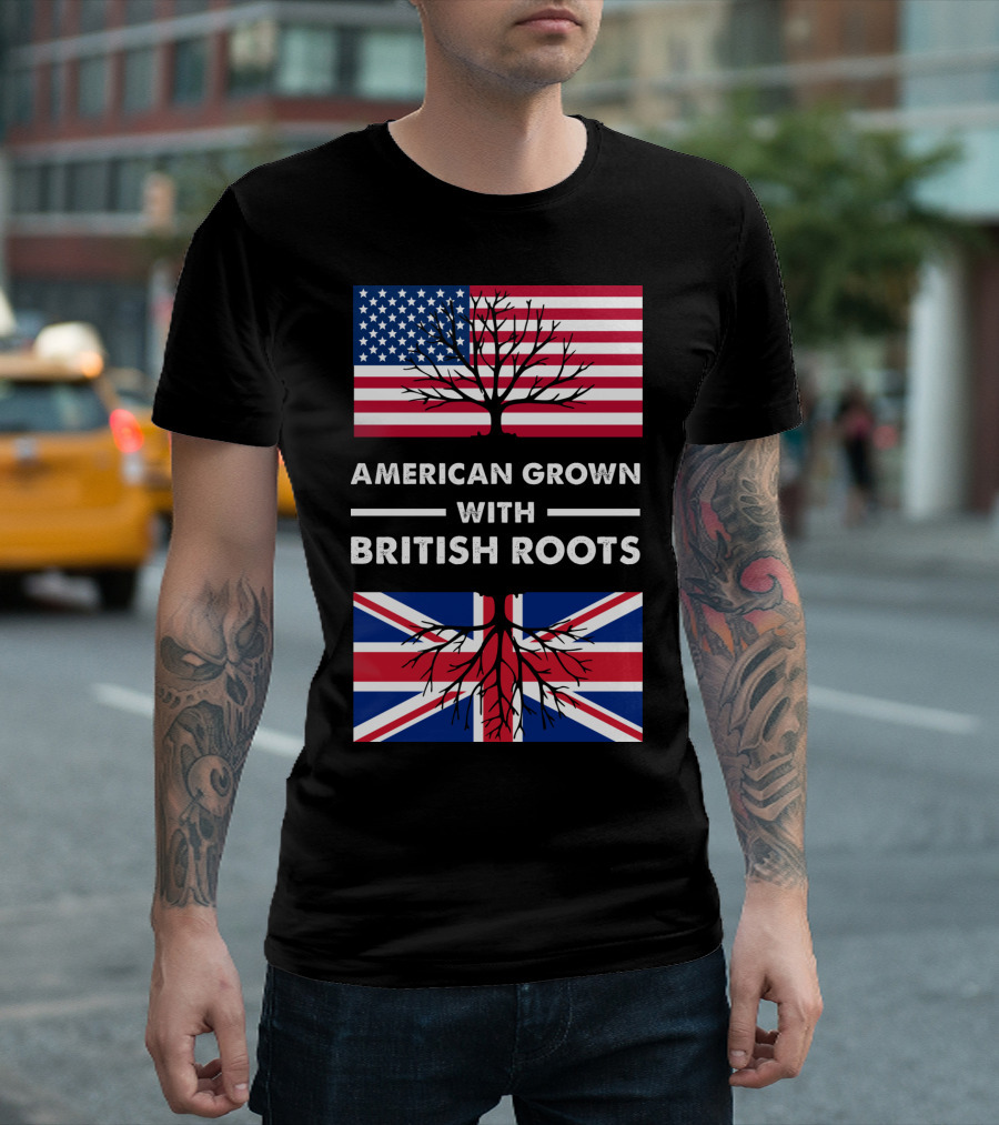 American Grown With British Roots Flag And Tree T-Shirt