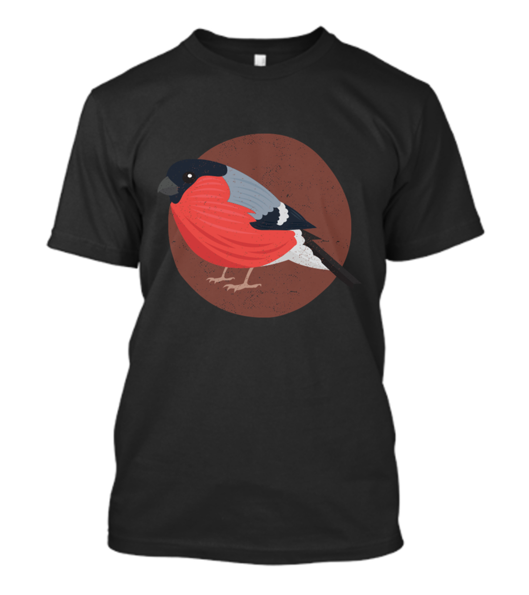 Bullfinch Bird Illustration With Red Plumage And Rust-Colored Circle Background T-Shirt