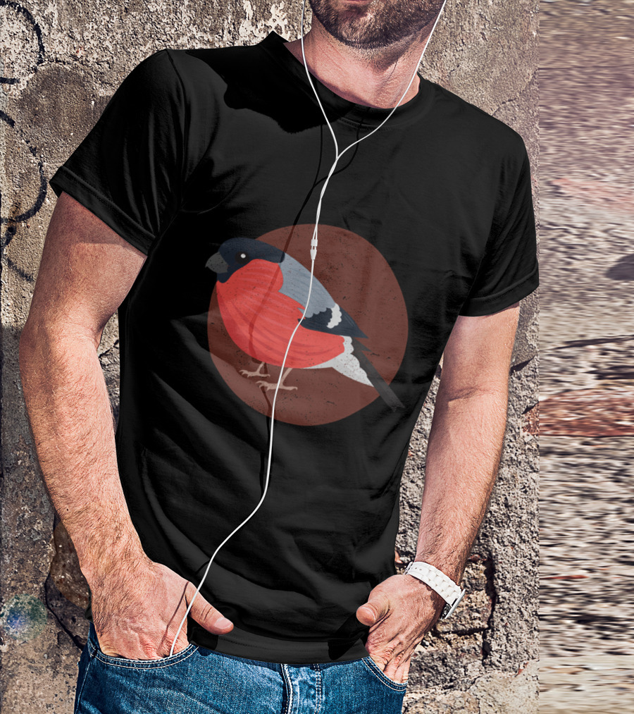 Bullfinch Bird Illustration With Red Plumage And Rust-Colored Circle Background T-Shirt