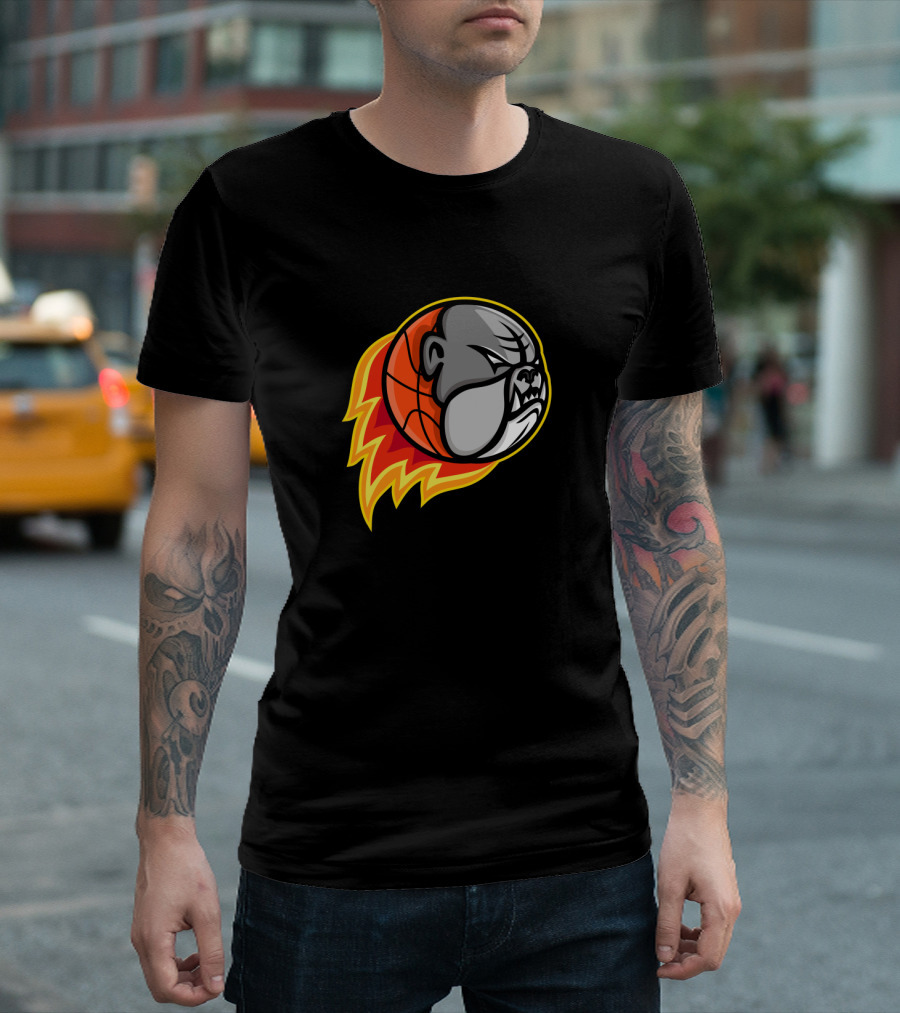 Bulldog Basketball Fireball Mascot Icon Flame Burst T-Shirt