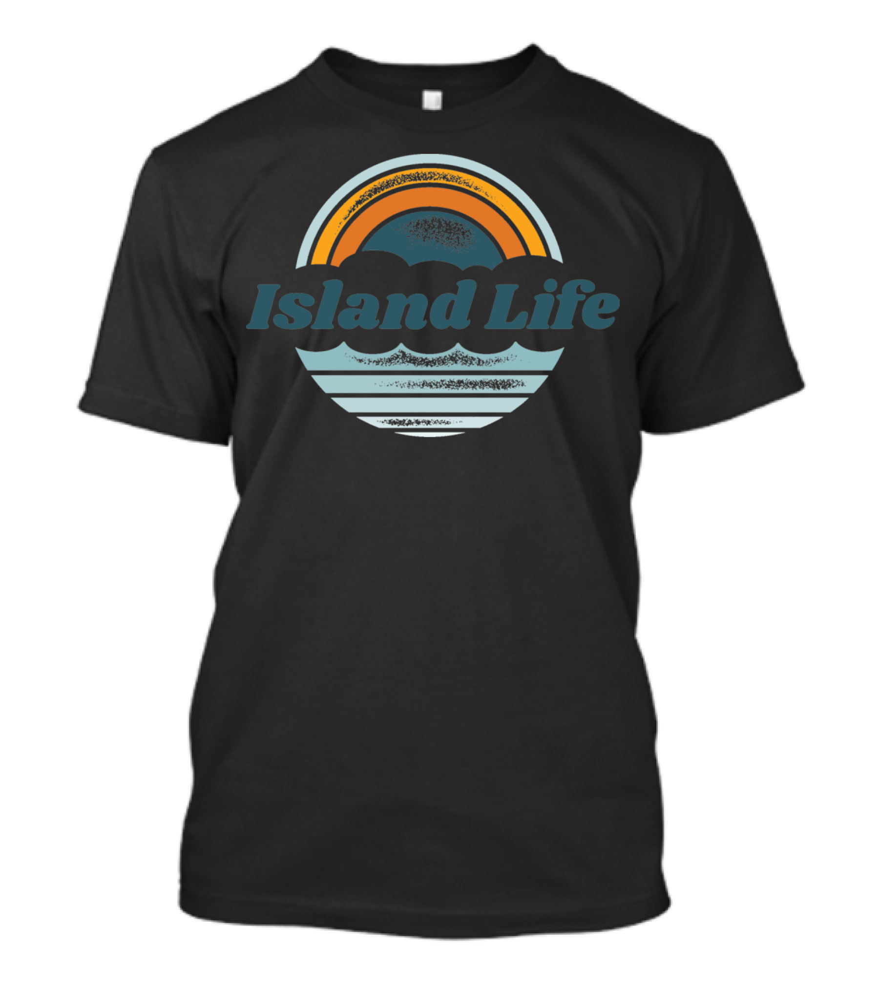 Island Life Retro Sunset Waves Blue Orange T-Shirt
