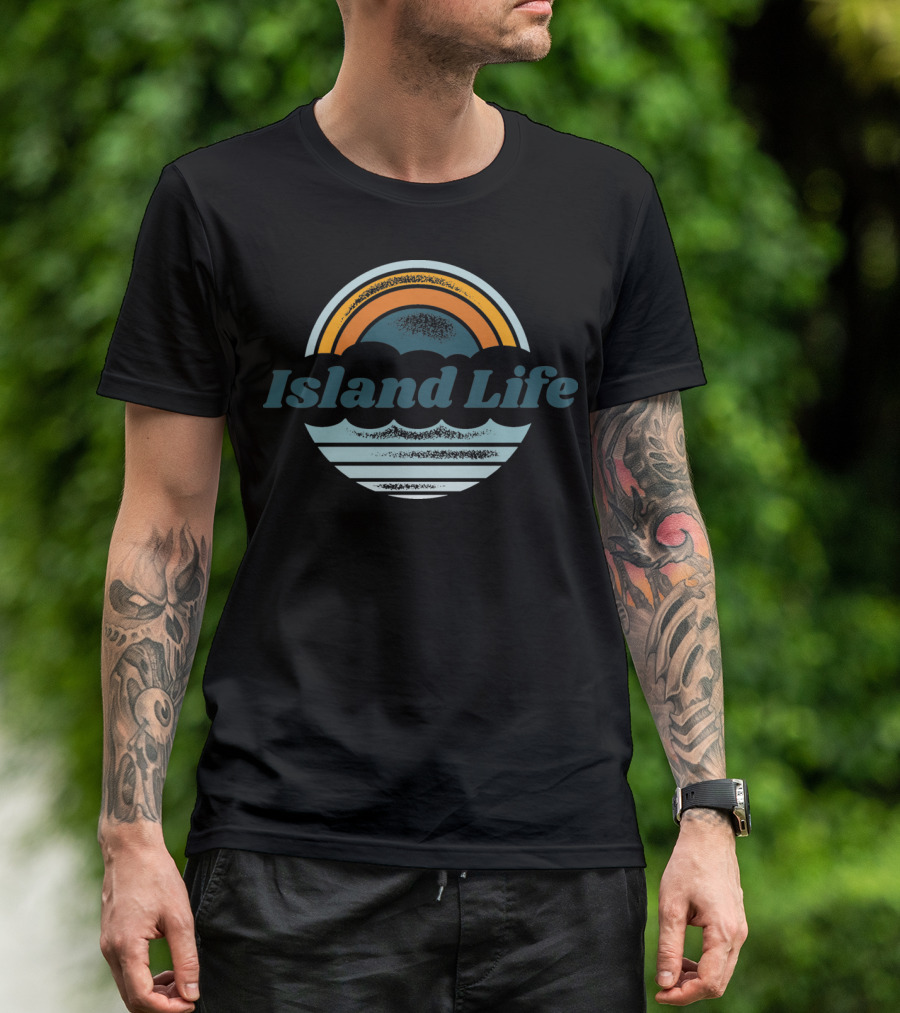 Island Life Retro Sunset Waves Blue Orange T-Shirt