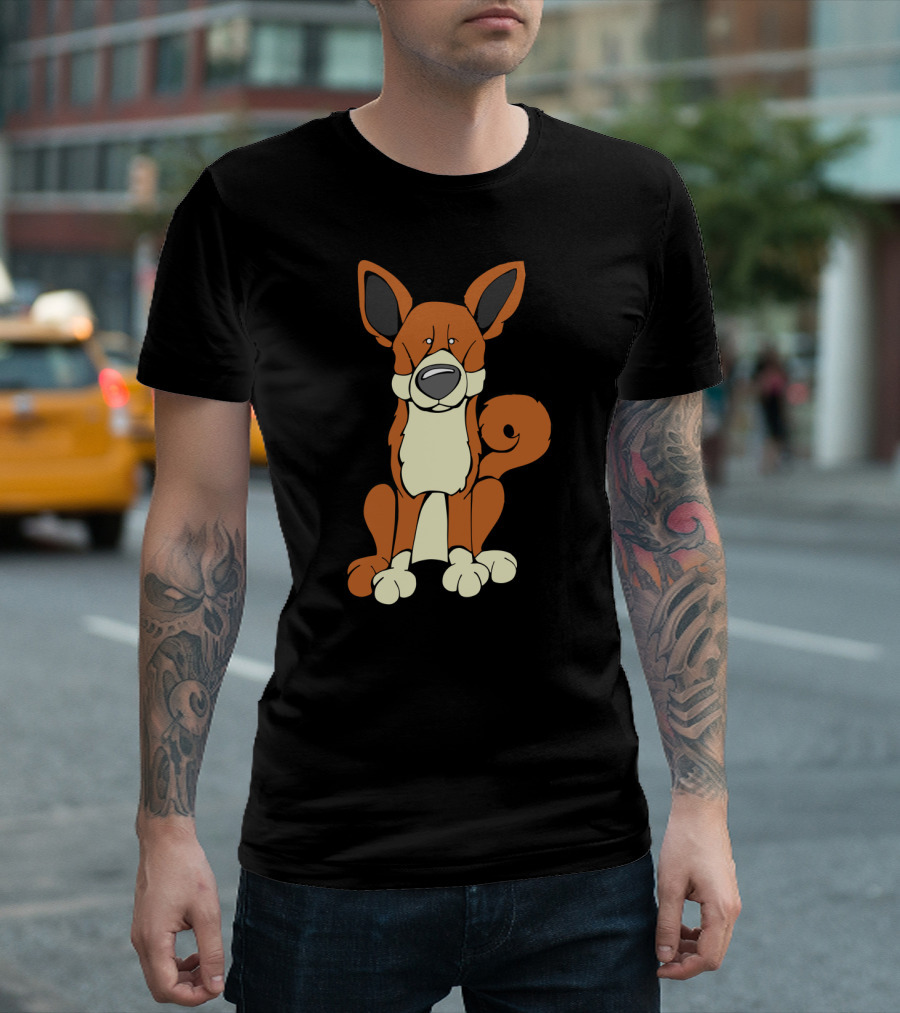 Canaan Dog Cartoon Illustration with Large Ears and Curled Tail T-Shirt