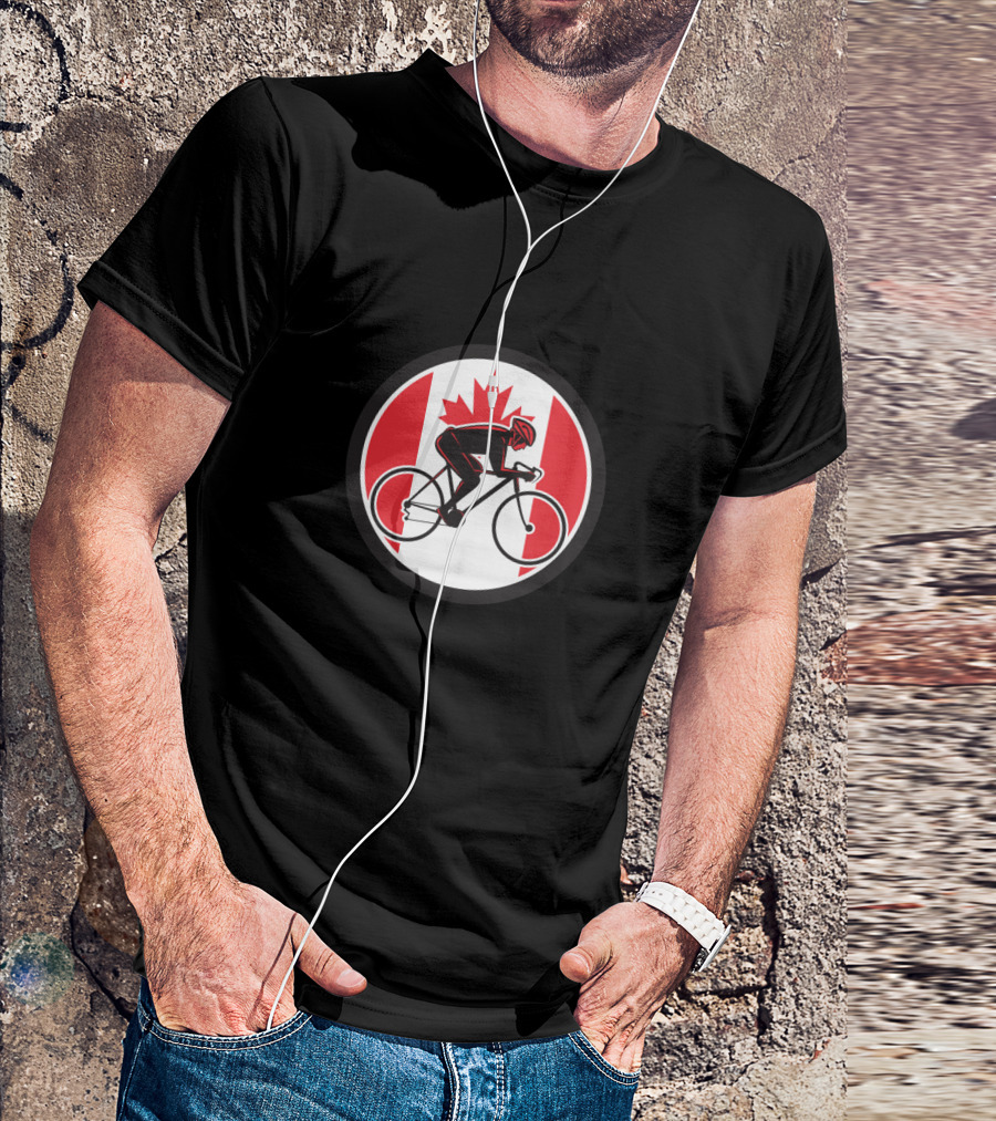 Canadian Cyclist Icon With Canada Flag Background T-Shirt