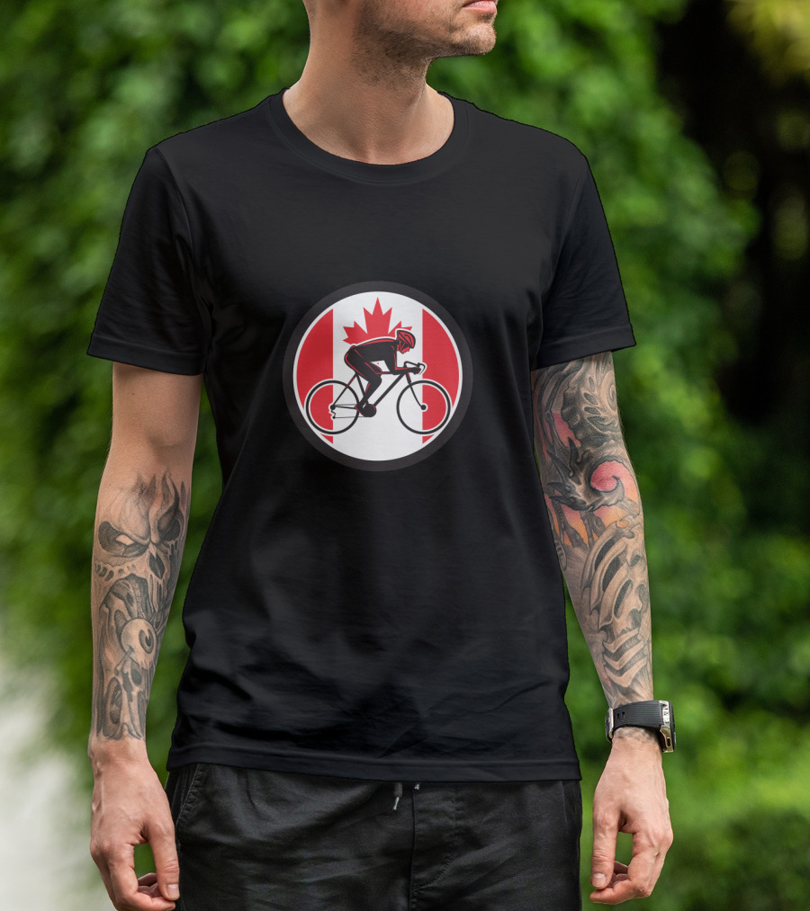 Canadian Cyclist Icon With Canada Flag Background T-Shirt