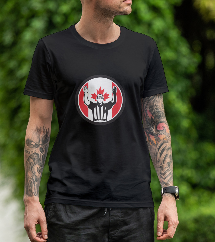 Canadian Football Referee With Canada Flag And Maple Leaf T-Shirt