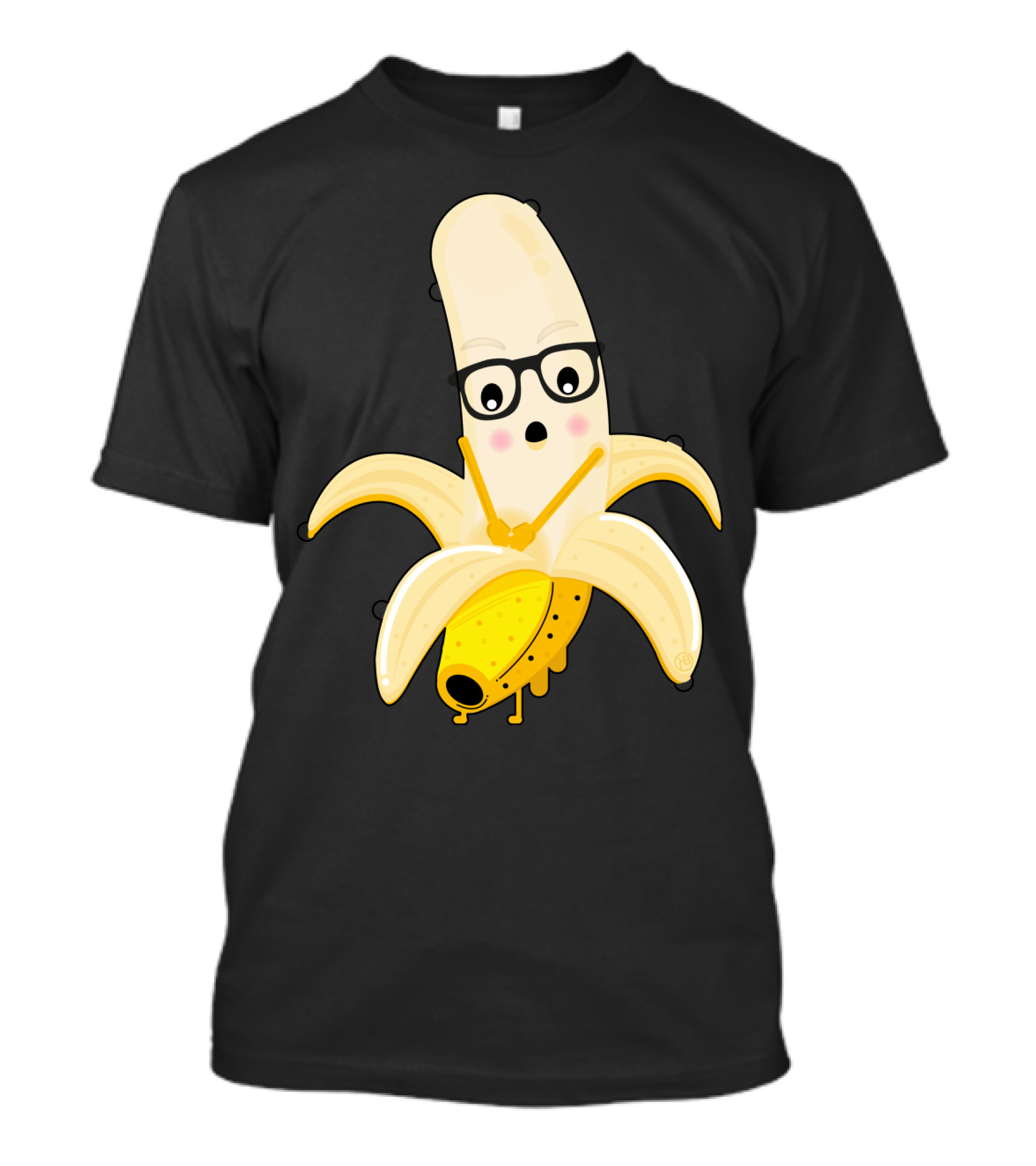 Shy Banana Wearing Glasses Surprised Expression Cartoon T-Shirt