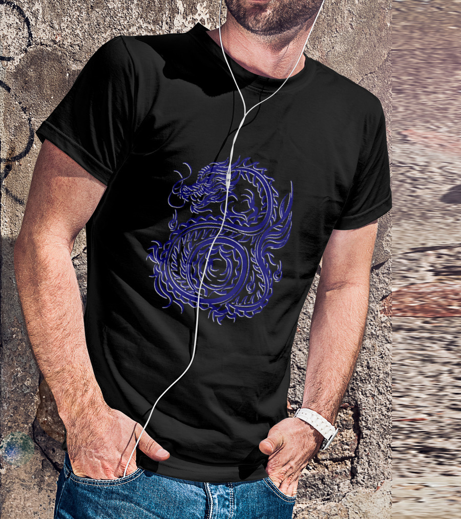 Blue Dragon Mythical Serpent Emblem T-Shirt