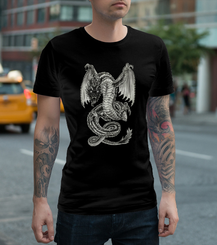 Black Dragon Mythical Serpent Winged Creature Fantasy T-Shirt